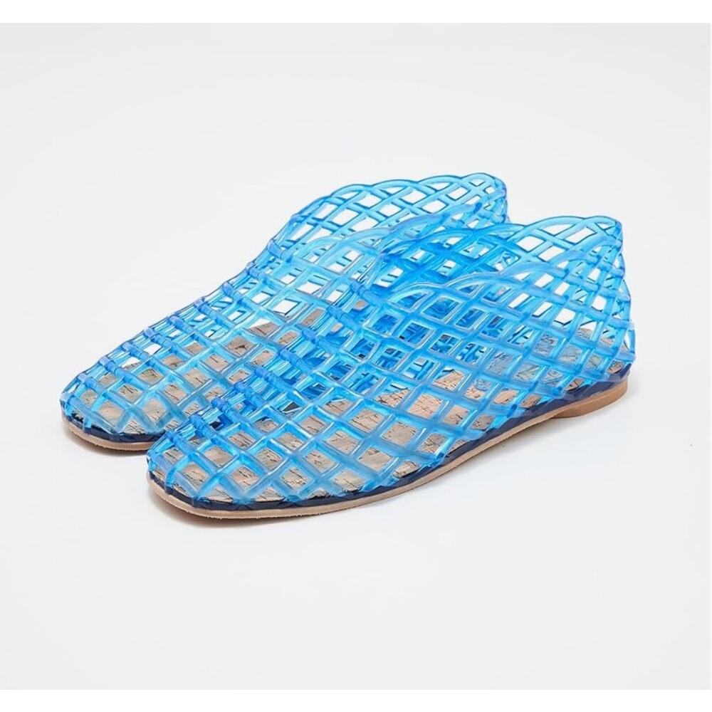 Blue Jelly Mesh Ballet Flats for Women Clear Hollow Jellies Flat Sandals - Picture 6 of 8